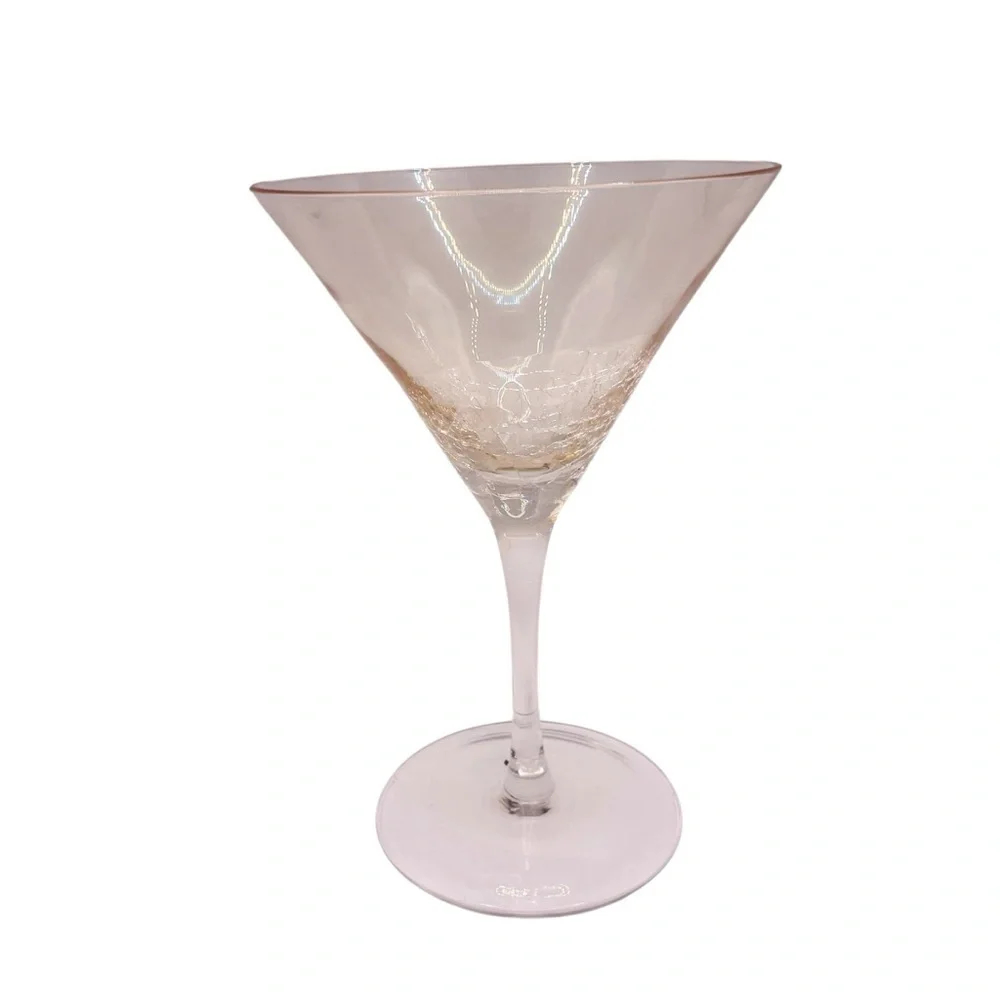 Pier 1 Blush Gold Crackle Martini Glasses Set of 4 MCM Cocktail Stemware 7.5